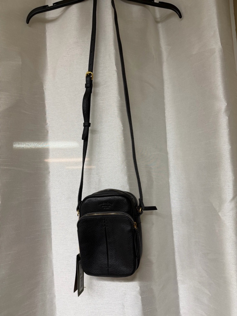 Black Pebbled Leather Crossbody Bag with Gold Hardware